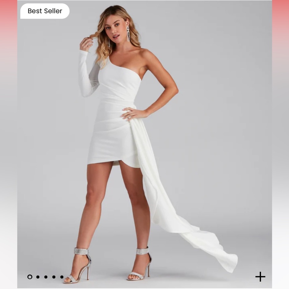 One sleeve white mini dress
